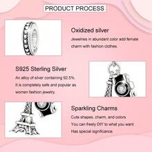 S925 镀银可爱爪印心形吊坠、相机塔吊坠、密镶蜻蜓吊坠，适合 DIY 手链和项链，适合女性和女孩的生日礼物，日常珠宝 - 銀色 - 查看 6