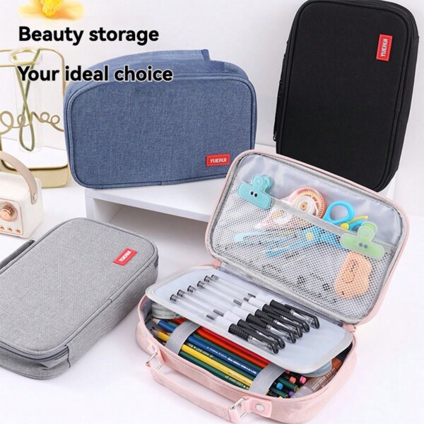 1 bolsa de armazenamento de cosméticos de capacidade extra grande, organizador criativo de bolsas de lona de 3 camadas, estojo de maquiagem multifuncional, para férias na praia, coleção de banheiro, coleção de quarto, grande capacidade