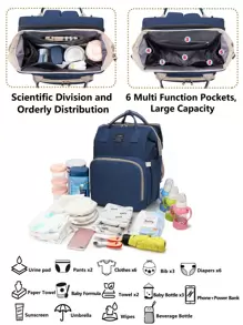 带换尿布台的尿布包背包，多功能便携式防水大容量旅行婴儿换尿布包，婴儿用品整理器，婴儿登记搜索，女童婴儿尿布包，婴儿沐浴礼物，新生儿必备礼物 - 藍色 - 查看 3