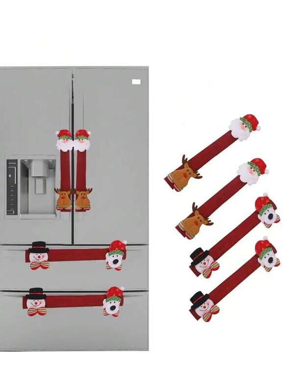 1set Christmas & New Year Refrigerator Handle Covers, Santa Claus & Snowman Holiday Kitchen Appliance Protectors, Suitable For Christmas, New Year Refrigerator Microwave Oven Decor Best Gifts