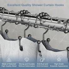 12 piezas de ganchos y anillas de metal negro para cortinas de ducha, decorativos y sencillos, resistentes al agua y al óxido, aptos para baño, dormitorio, cocina, patio y armario, decoración de baño de verano - Negro - Ver 4