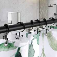 12 piezas de ganchos y anillas de metal negro para cortinas de ducha, decorativos y sencillos, resistentes al agua y al óxido, aptos para baño, dormitorio, cocina, patio y armario, decoración de baño de verano - Negro - Ver 9