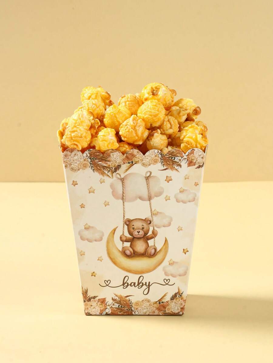 10pcs Brown Bear Food Box, French Fries Box, Popcorn Cups, Popcorn