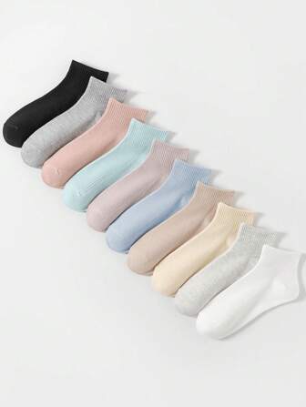 10雙/組多彩條紋圖案中筒女襪