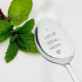 1 件“我爱你妈妈”勺子，不锈钢礼物，送给妈妈的礼物，送给妈妈的礼物，雕花勺子礼物，母亲节礼物，学校用品