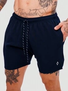 Kit 3 Shorts Mauricinho Tactel With Elasticity Men's Plain Basic Training Beach - 黑色 - 查看 2