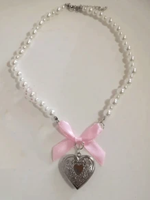 1 件哥特式可爱 Y2k 美学蝴蝶结吊坠串珠项链女孩女士项链酷炫配饰 - 彩色 - 查看 9