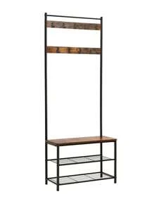 VASAGLE Porte-Manteau avec Étagère à Chaussures, Meuble d'Entrée avec Banc, 3-en-1, Cadre en Acier, pour Entrée, Couloir, 32 x 70 x 177 cm, Style Industriel, Couleur Chêne et Crème/ Grège et Noir/ Marron Châtaigne et Noir/ Marron Rustique et Noir - Tabac - Voir 3