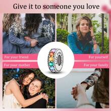 1pc 925 Sterling Silver Beads Rainbow Colored Zirconia Love Shaped Silicone Stopper Starry Sky Charms Beads Fit DIY Bracelets Positioning Bead Fine Jewelry Accessories Valentines