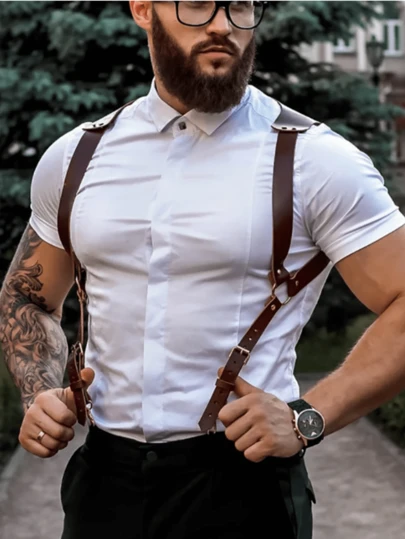 1 件男士时尚皮革吊带裤腰带一体式装饰裤背带适合外出装婚礼派对和礼物万圣节配饰，万圣节服装秋冬配饰万圣节服装，适合青少年、青年、男士、休闲、户外、运动、度假、毕业礼物、生日、日常穿着