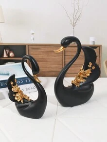 2 bức tượng thiên nga tối giản màu đen và vàng, đồ trang trí ngày lễ, đồ trang trí bàn làm việc và tủ - vàng đen - Xem 5