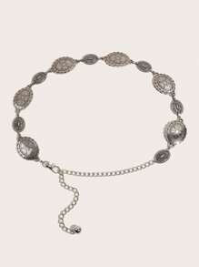 1 pieza Cinturón de mujer de múltiples capas de cadena a la moda, para uso casual con vestidos de verano, escuela, otoño, Halloween - Plateado - Ver 2