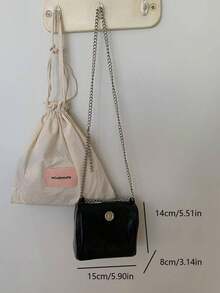 迷你方包金屬裝飾黑色時尚鏈條帶 - 黑色 - 查看 8