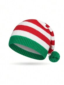 1 Mũ len ấm áp mùa đông cho nam và nữ, mũ len trùm đầu Giáng sinh độc quyền - Mũ thánh dệt sọc rộng màu sáng - Xem 8