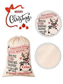 1 件 - 可定制圣诞驼鹿风格袋子，个性化字母圣诞礼品袋，带抽绳，大号可重复使用的帆布圣诞老人袋，新年圣诞派对用品，礼品袋，个性化圣诞礼品袋，圣诞老人送货袋，帆布圣诞袋，个性化圣诞玩具袋，定制名称和首字母，圣诞礼品袋 - 彩色 - 查看 4