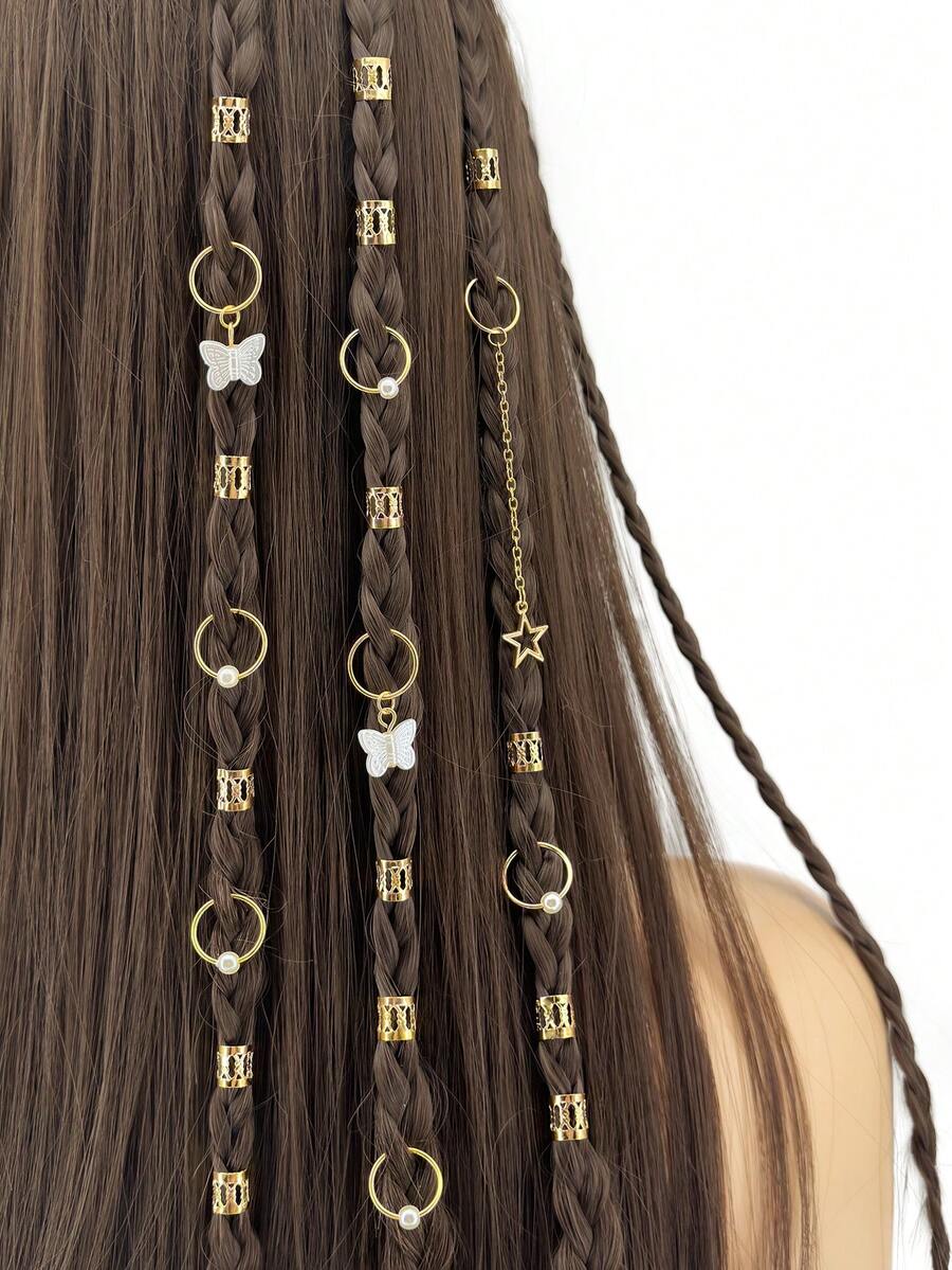 28 件发辫袖口、发饰辫子首饰辫子首饰发辫环辫子装饰首饰头发辫子配饰发型 - 金色 - 查看 1
