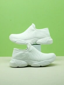 Damskie trampki Cross-Border w kolorze czarno-białym, dzianinowe, casualowe, podwyższone, retro, wsuwane, skarpetkowe