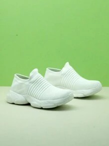 Damskie trampki Cross-Border w kolorze czarno-białym, dzianinowe, casualowe, podwyższone, retro, wsuwane, skarpetkowe