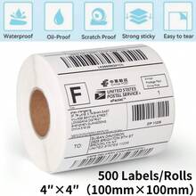 500 张/1 卷热敏不干胶标签纸，防水防油，4*4 英寸（100x100 毫米） - 白色 - 查看 5