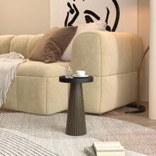 Round Fluted Accent Side Table, Pedestal Drink Table, Small Wooden Round End Table For Home, Bedroom, And Living Room - màu đen - Xem 3