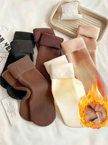 5 par damskich ciepłych skarpet śnieżnych - jednolity kolor, codzienne akcesoria