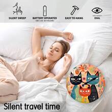 复古日本艺术可爱猫咪家庭木制挂钟，静音不滴答，适用于客厅、卧室、厨房、家居装饰、宠物店装饰、宠物爱好者礼物，10 英寸/12 英寸/14 英寸/16 英寸（不含电池） - 彩色 - 查看 10