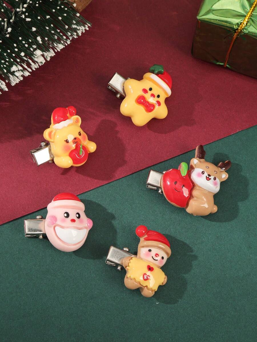 5 件可爱圣诞麋鹿和星星发夹 - 彩色 - 查看 1