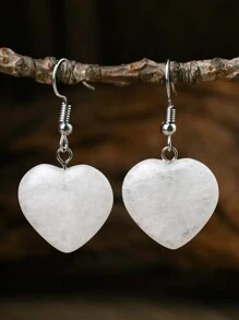 波西米亚天然石爱心吊坠耳环玫瑰石英和紫水晶心形吊饰女士珠宝适合所有场合和季节的情人节礼物 - 彩色 - 查看 16