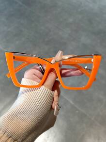 1 par de gafas con montura metálica de forma de ojo de gato con lentes transparentes, para mujeres, fotografía callejera y uso diario - transparente - Ver 14