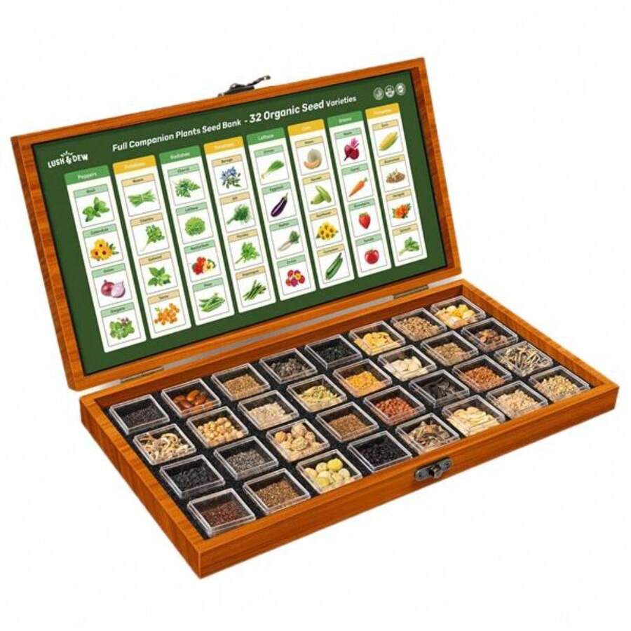 LUSH&DEW Full Companion Plants Seed Bank 32 Organic Garden Plant Seed