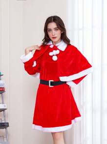 1pc/2pcs/3pcs Christmas Outfit Dress Shawl Cape Velvet Clothes Adult Christmas Suit For Women Halloween - Multicolor - View 7