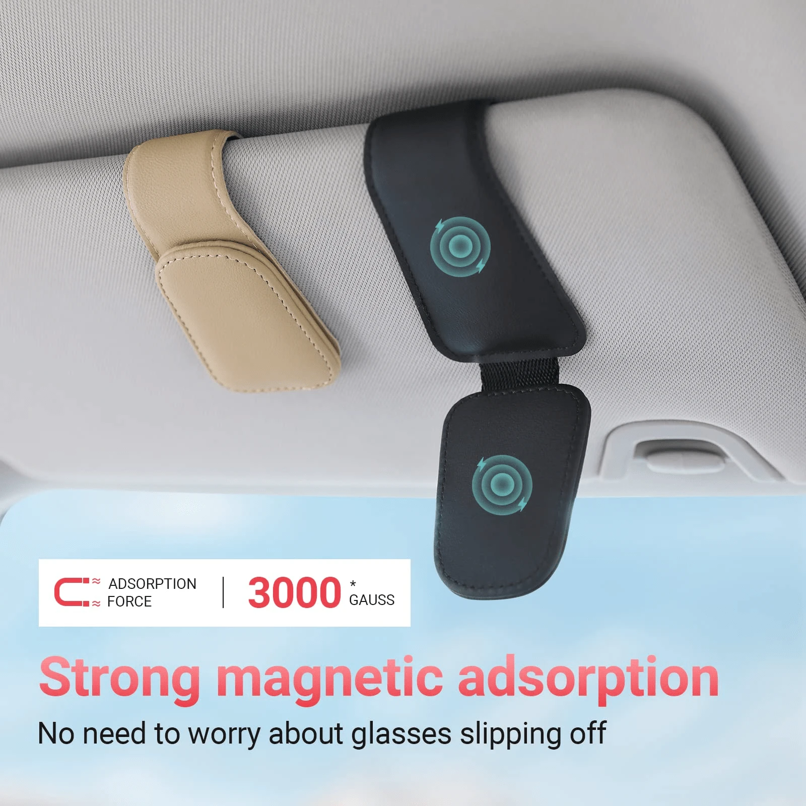 Sunglasses Holder For Car, Leather Buckle Sun Visor Sunglass