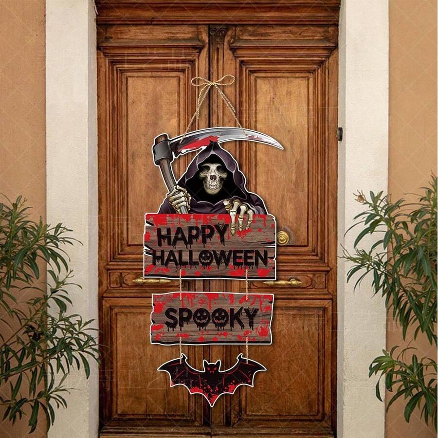 1pc Halloween Party Decoration, Pumpkin & Bat Door Hanging Ornament, Ghost Festival Scene Decor - Multicolor - View 1