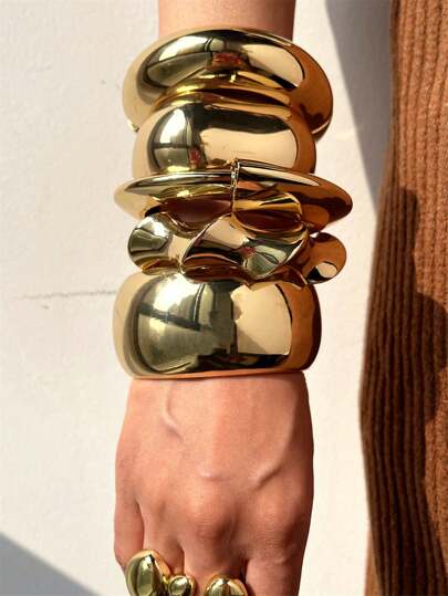 Vintage Asymmetric Wide Bracelet Fashionable Not Fading Minimalist Exaggerated Wide Gold Plated Bangles Punk Chunky Jewelry For Women Men New Design