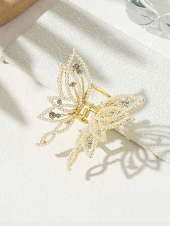 1pc Sweet Pearl Rhinestone Butterfly Glisten Clip Back Head Korea New Hairpin Elegant Fashion Hair Claw Clip High-Grade Hair Accessories
