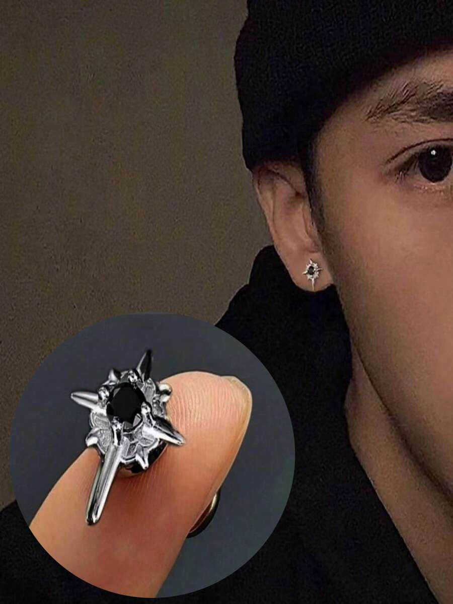 1คู่ ต่างหูแม่เหล็กไม่ต้องเจาะสำหรับผู้ชาย รูปดาวเหนือ สไตล์ฮิปฮอป ไม่