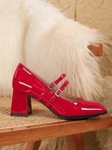 New Square Toe High Heel Shoes, Fashionable & Elegant Buckle Closure Mary Jane Pumps, Chunky Heel Commute & Wedding Shoes For Women