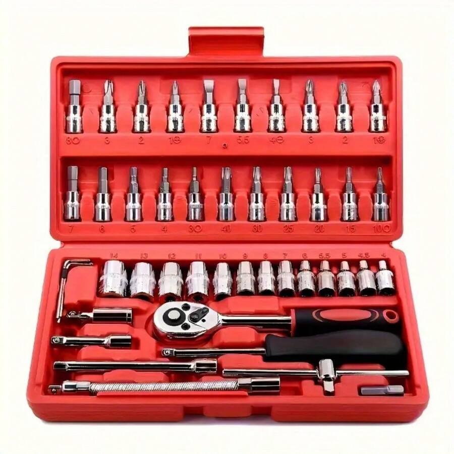 46pcs Socket Wrench Set With Star Driving Bits, Auto Repair And