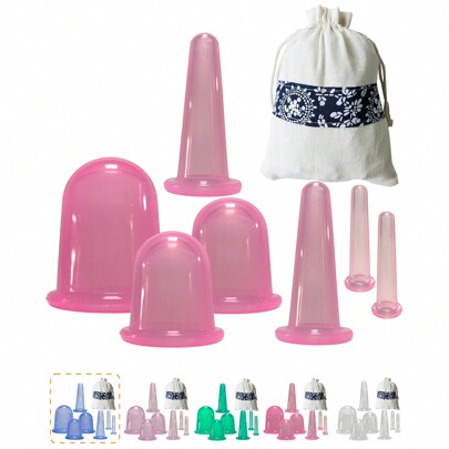 lovely flower Cupping Silicone Vacuum Cup 4/7 Pieces, Cellulite Cup Massager Tools Set, Cupping Glasses, Anti-Ageing, Anti Cellulite, Back Body For Face And Whole Body Face Clean,Facial Brush,Bag,Organizer,Storage