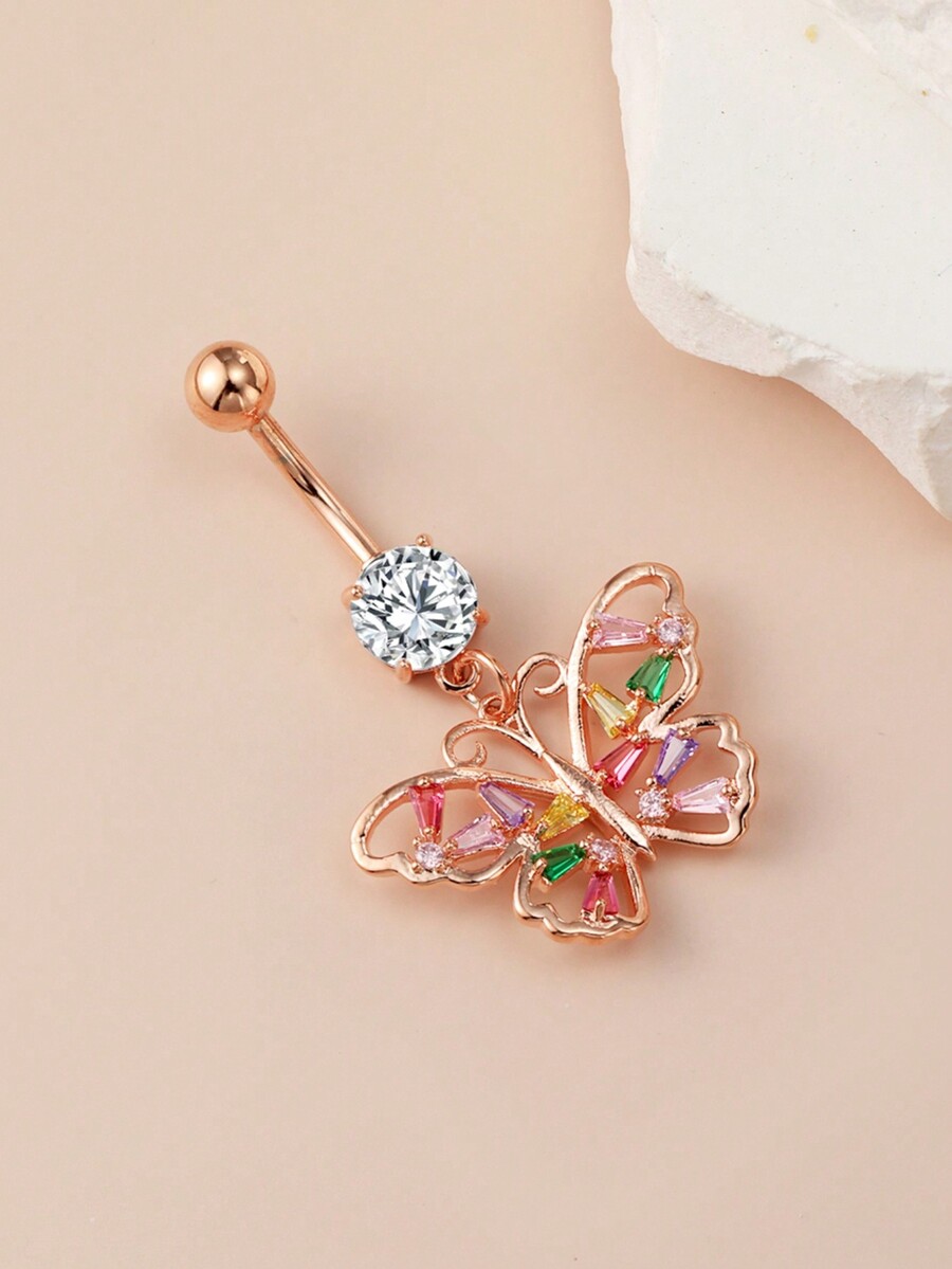 1 Piece Of Butterfly Navel Nail Copper Inlaid MultiColor Cubic
