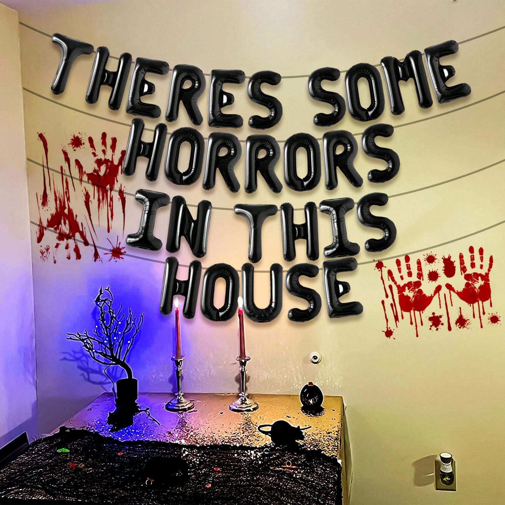 LaVenty LaVenty There's Some Horrors In This House Banner Balloons Halloween Adult Party