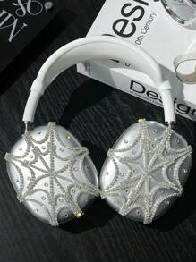 1 Pair Rhinestone Studded Spider Web Transparent TPU Anti-Scratch Earphone Case, Suitable For AirpodsMax Headphones - Clear - View 4
