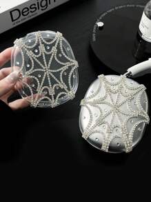 1 Pair Rhinestone Studded Spider Web Transparent TPU Anti-Scratch Earphone Case, Suitable For AirpodsMax Headphones - Clear - View 2
