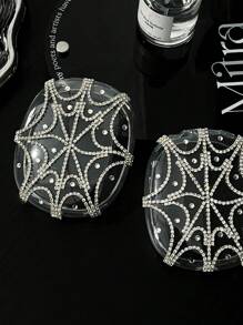 1 Pair Rhinestone Studded Spider Web Transparent TPU Anti-Scratch Earphone Case, Suitable For AirpodsMax Headphones - Clear - View 8