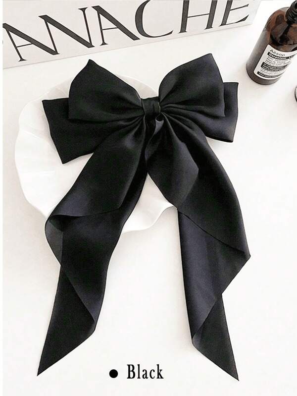 1Pc Black Hair Bows Big Hair Barrettes With Long Tail Gracefulness Hair Clips Hair Accessories For Girls Teens Kids Daily Wear