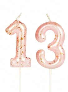 1pc Pink Dot Splash Printed Digital 0-9 Birthday Cake Wish Candle, Party Baking Sweet Decor Candle Stick - Pink - View 2