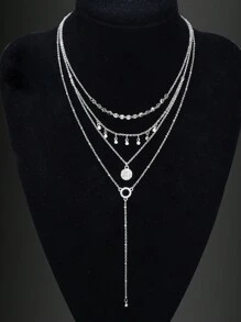 1 件波西米亚时尚多层银链水钻吊坠 Y 型长款吊坠项链日常派对珠宝