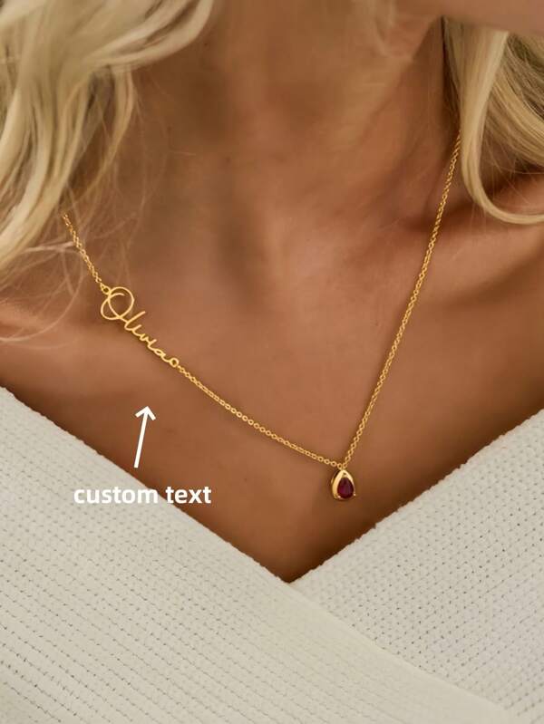 1 pieza Collar personalizado con nombre en oro, oro rosa o dorado con piedra natal al lado. Collar con nombre personalizado para mujer, regalo de cumpleaños, Navidad para la mejor amiga, regalo de compromiso, boda o joyería