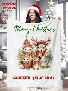 1 件定制照片羊毛毯，个性化家庭/宠物狗猫/情侣照片印刷毛绒毯，圣诞礼物，送给母亲/父亲、妈妈/爸爸、她/他的最佳礼物 - 聖誕款式5 - 查看 12