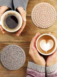 1pc/4pcs/8pcs Minimalist Woven Cup Coasters With Holders, Heat Resistant Kitchen Tabletop Coasters, Absorbent Coasters Set In 4 Colors, Suitable For Home Decor Table Protection For Various Cups, Random Color - Multicolor - View 8